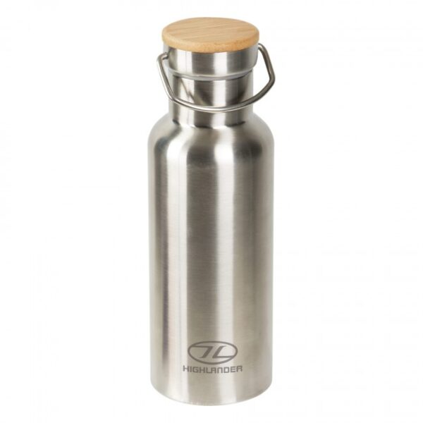 Edelstahl Thermos Wasserflasche silber mit Bambusdeckel 500ml