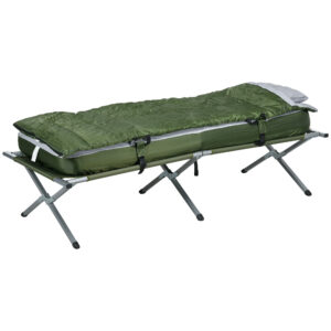 Outsunny Campingbett Einzelbett Feldbett mit Kopfkissen klappbare Reisebett mit stabilem Stahlrahmen bis 120 kg Belastbar Oxford Grün