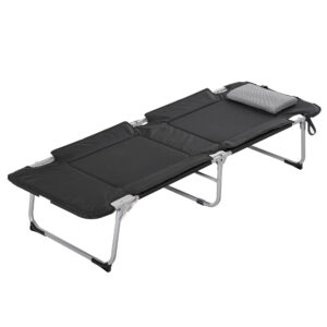 Outsunny Klappbares Campingbett  Feldbett mit Kissen, Leicht & Tragbar, für Outdoor & Camping, Schwarz+Silber, 183x66x33cm  Aosom.de