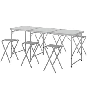 Outsunny Campingtisch Set, Klappbar Campingtisch mit 6 Stühlen, wetterfest Camping Sitzgarnitur, für Picknick, Garten, Aluminium, Grau