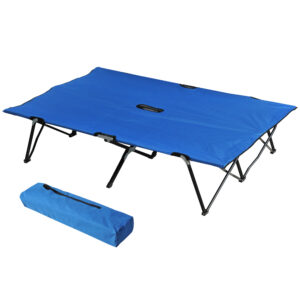 Outsunny Campingbett Klappbar  für 2 Personen, Feldbett mit Tragetasche, bis 136 kg, Stahl Oxford, Blau+Schwarz, 193x125x40cm  Aosom.de