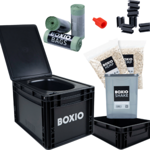 Boxio Toilet Max Plus Trenntoilette Komplettset bestehend aus Toilet / Solo-Up / Plug / 2 x Hanfstreu / 3 x Bags / Shake / 6 x Clips - Trenntoiletten