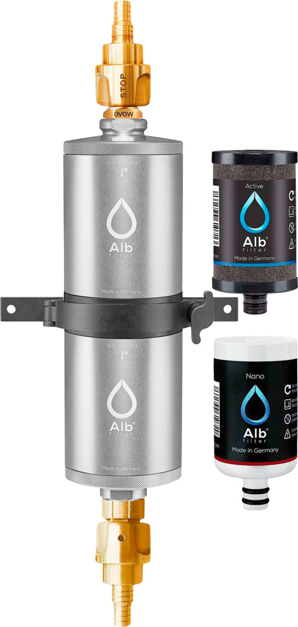 Alb Filter FUSION Active+Nano Trinkwasserfilter - Camping-Set: Travel - Mit GEKA Anschluss - Silber - Trinkwasseraufbereitung