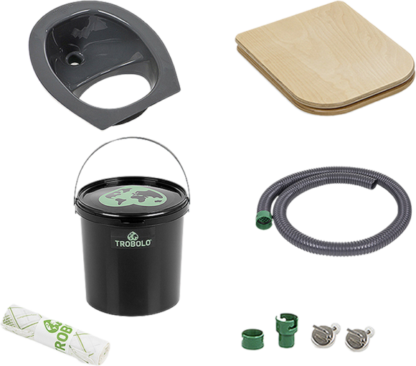 TROBOLO Do it yourself Set 5 teilig für den Eigenbau der Trenntoilette mit Urinableitung mit Toilettensitz 11 Liter grau - Trenntoiletten