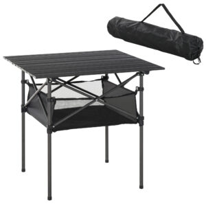 Outsunny Campingtisch  Faltbarer Klapptisch aus Aluminium, leicht, tragbar mit Netztasche, Schwarz, 70x70x69cm  Aosom