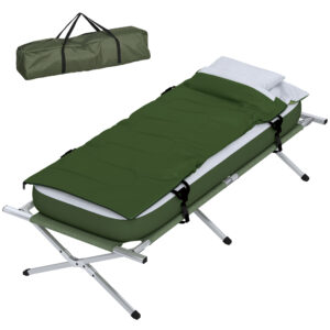 Outsunny Campingbett Einzelbett klappbar mit Kopfkissen, Reisebett mit stabilem Stahlrahmen bis 120 kg belastbar, Oxford Grün für Outdoor Abenteuer   Aosom.de