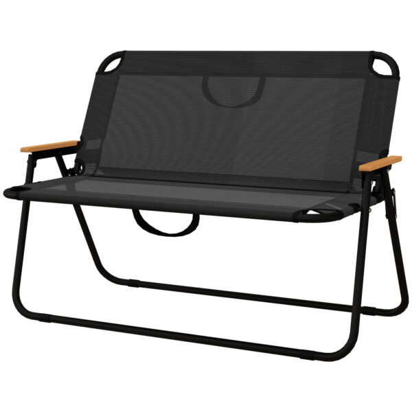 Outsunny Klappbare Gartenbank 2-Sitzer bis 220 kg für Camping Terrasse Mesh Schwarz 108x65x73cm   Aosom.de